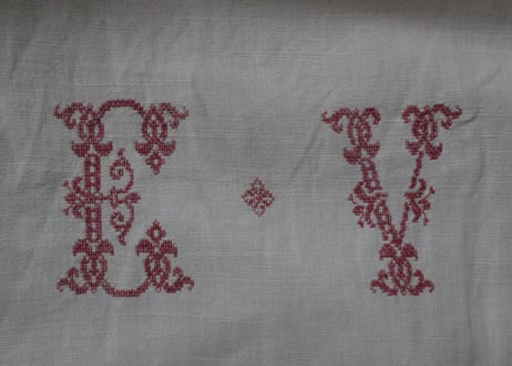 France Antique 大判シーツ/MONOGRAM “EV”