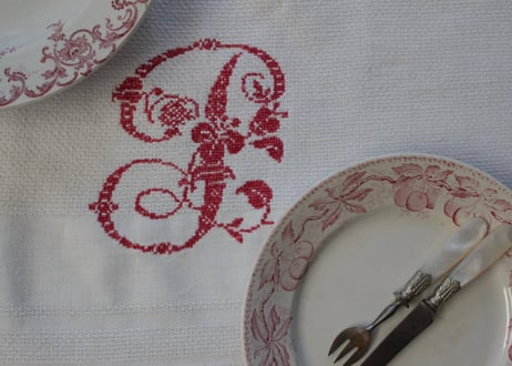 France Antique 手刺繍クロス/MONOGRAM（数量4）