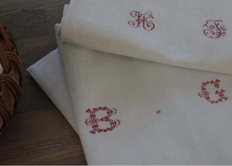 France Antique 赤ラインの大判シート/MONOGRAM "B・G"