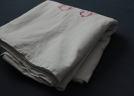 France Antique Linge Ancien Feuilles MONOGRAM“CG”シーツ