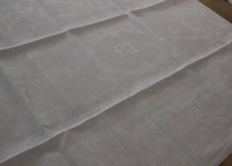 【送料無料対象商品】France Antique “PJ”  MONOGRAM Whitework手刺繍モノグラムクロス（数量5）