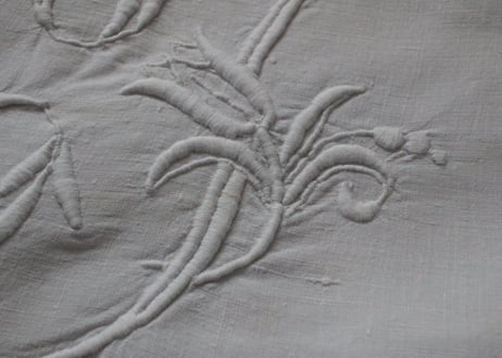 France Antique Linge Ancien Feuilles MONOGRAM“JC”