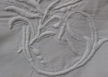 France Antique Linge Ancien Feuilles MONOGRAM“JC”