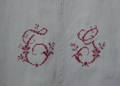 France Antique Linge Ancien Feuilles MONOGRAM“CG”シーツ