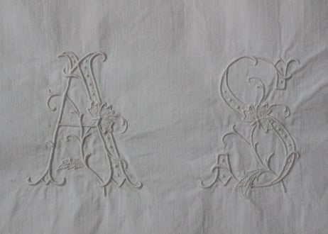 France Antique ペアのクッションカバー/MONOGRAM "A.S"