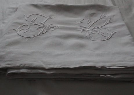 France Antique Linge Ancien Feuilles MONOGRAM“JC”