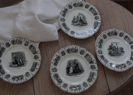 Creil et Montereau 【クレイユ モントロー】グリザイユ・デザートプレート（数量2）1/2