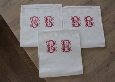 France Antique 手刺繍モノグラムクロス/MONOGRAM“BB”(数量3)