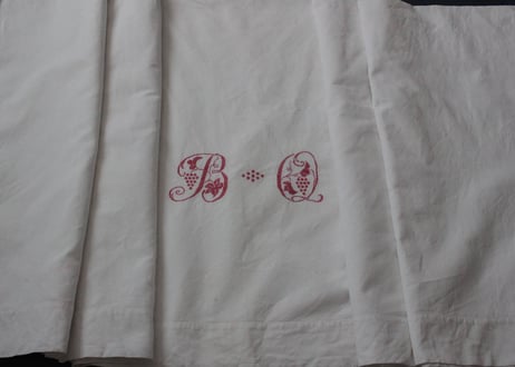 France Antique Linge Ancien Feuilles MONOGRAM“BO”