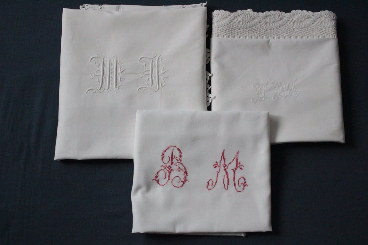 フランスアンティーク/モノグラムクッションカバー/MONOGRAM \