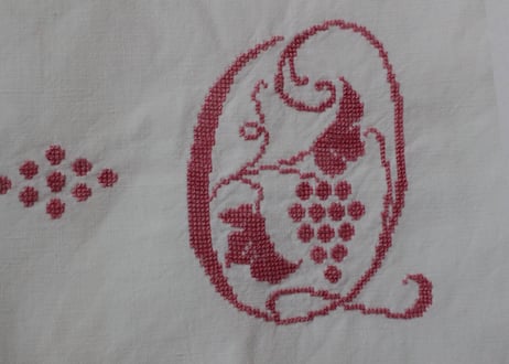 France Antique Linge Ancien Feuilles MONOGRAM“BO”