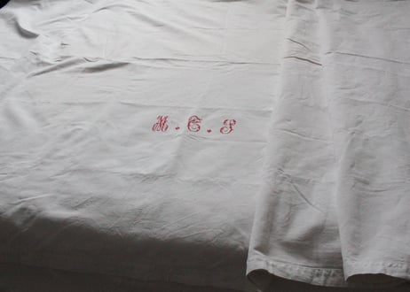 France Antique Linge Ancien Feuilles MONOGRAM“MTP”シーツ