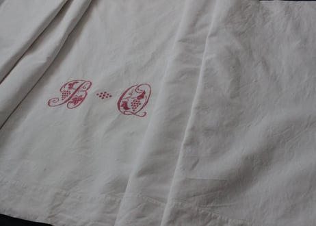 France Antique Linge Ancien Feuilles MONOGRAM“BO”