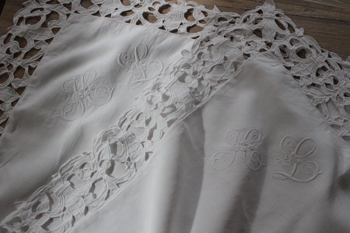 France Antique ペアのクッションカバー/MONOGRAM 