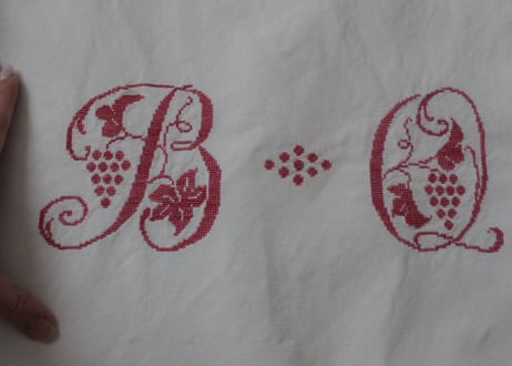 France Antique Linge Ancien Feuilles MONOGRAM“BO”