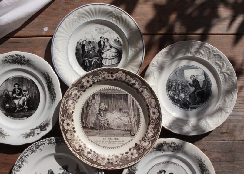 専用❣️フランスアンティーク クレイユ窯のグリザイユプレート No6)フランス クレイユ エ モントロー アンティーク グリザイユ