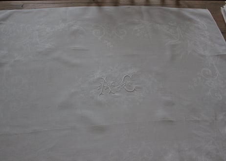 France Antique “AC” MONOGRAM Whitework手刺繍モノグラムクロス（数量5）