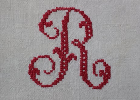 France Antique MONOGRAM“DR”赤/モノグラム大判シーツ
