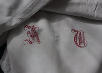 France Antique Linge Ancien Feuilles   Monogramme “A・C”赤/モノグラム シート