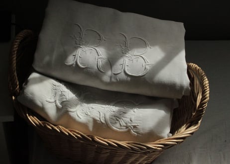 France Antique MONOGRAM“RB”　モノグラム大判シーツ
