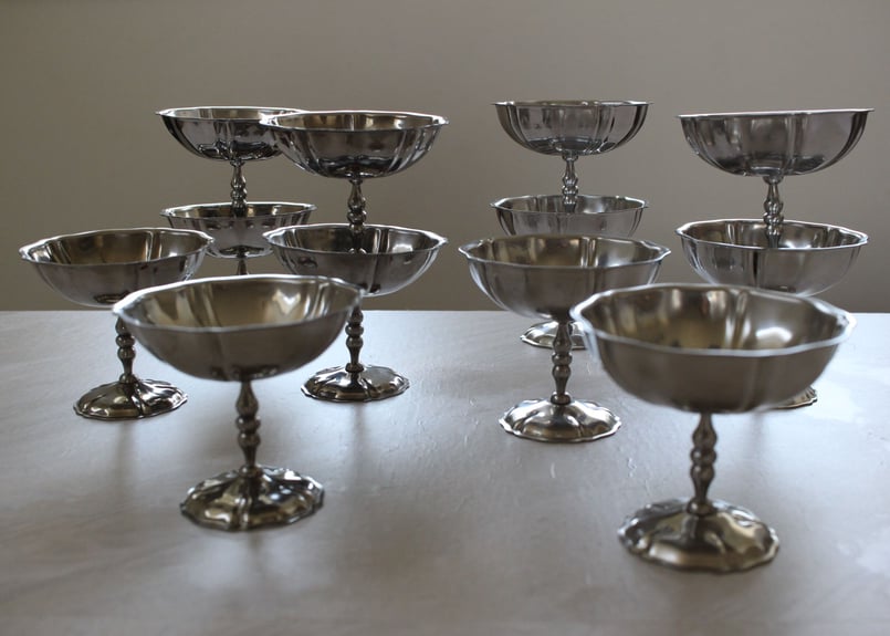 花リム アイスクリームカップ 4個セット フランス アンティーク 11/26