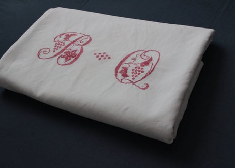 France Antique Linge Ancien Feuilles MONOGRAM“BO”
