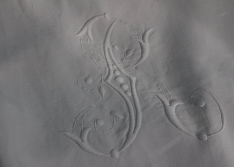 France Antique Linge Ancien Feuilles MONOGRAM“RB”