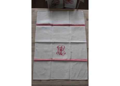 France Antique Torchons 赤ラインリネントルション/MONOGRAM(数量9)
