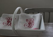 France Antique Torchons 赤ラインリネントルション/MONOGRAM(数量9)