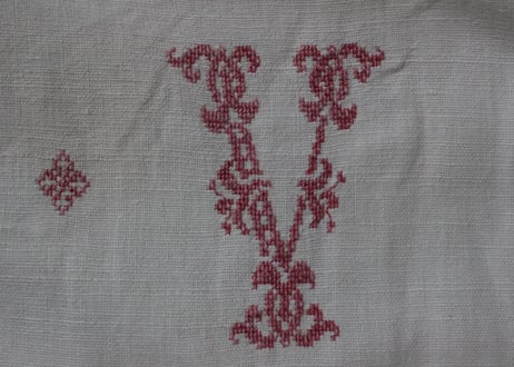 France Antique 大判シーツ/MONOGRAM “EV”