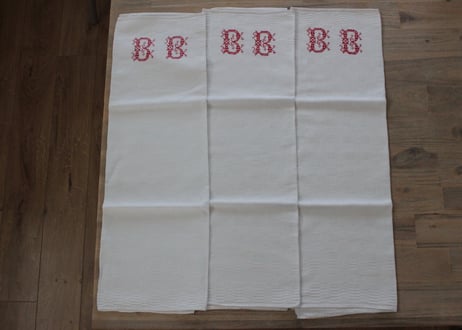 France Antique 手刺繍モノグラムクロス/MONOGRAM“BB”(数量3)