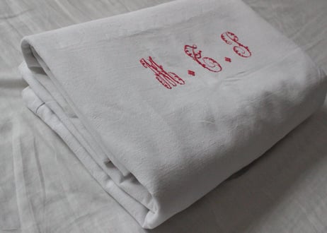 France Antique Linge Ancien Feuilles MONOGRAM“MTP”シーツ
