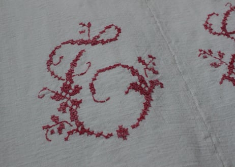 France Antique Linge Ancien Feuilles MONOGRAM“CG”シーツ