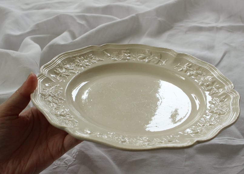 希少◆19世紀クリームウェア レースレリーフ深皿ポントシューオクトゴナルフランス 19世紀フランス モントロー ファイアンスフィーヌ オクトゴナル