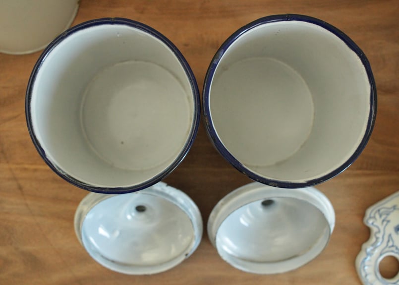 フランスアンティーク・ペアのエナメルキャニスター/パスタ・お米入れ