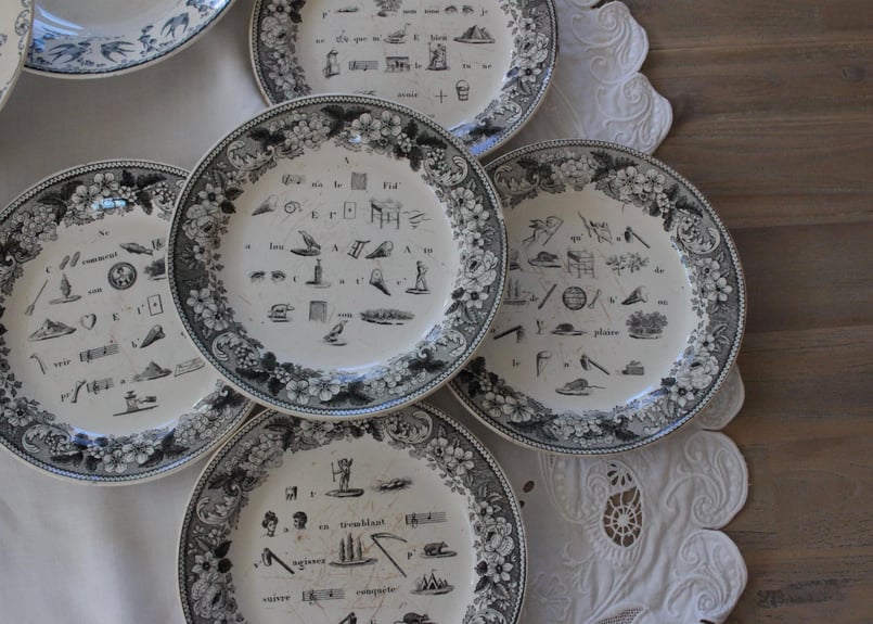 Creil et Montereau【クレイユ モントロー】グリザイユプレート（数量2