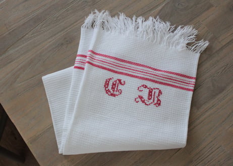 France Antique 手刺繍モノグラムクロス/MONOGRAM“CB”