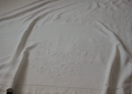 France Antique Linge Ancien Feuilles MONOGRAM“RB”