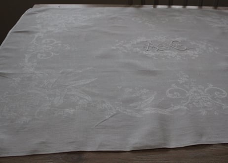 France Antique “AC” MONOGRAM Whitework手刺繍モノグラムクロス（数量5）
