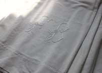 France Antique Linge Ancien Feuilles MONOGRAM“FB”フラットシーツ