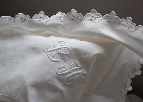 France Antique Whitework MONOGRAM "LH"  クッションカバー大