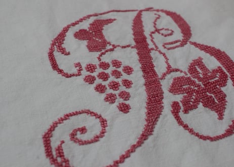 France Antique Linge Ancien Feuilles MONOGRAM“BO”