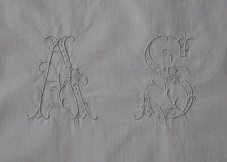 France Antique ペアのクッションカバー/MONOGRAM "A.S"