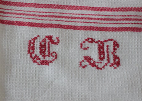 France Antique 手刺繍モノグラムクロス/MONOGRAM“CB”