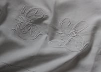 France Antique Linge Ancien Feuilles MONOGRAM“EL”大判シーツ