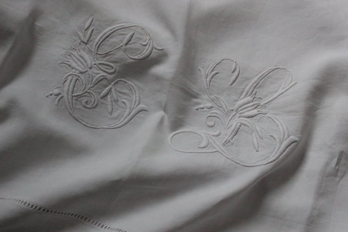 フランスアンティークイニシャルシーツ/モノグラムカバー/MONOGRAM“EL” フランスアンティークイニシャルシーツ/モノグラムカバー