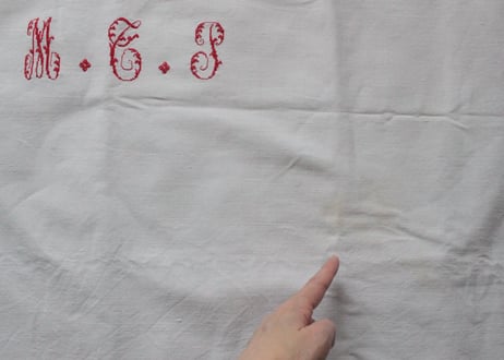 France Antique Linge Ancien Feuilles MONOGRAM“MTP”シーツ