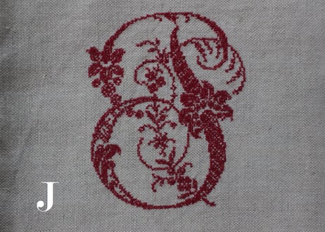 France Antique Torchons 赤ラインリネントルション/MONOGRAM(数量9)