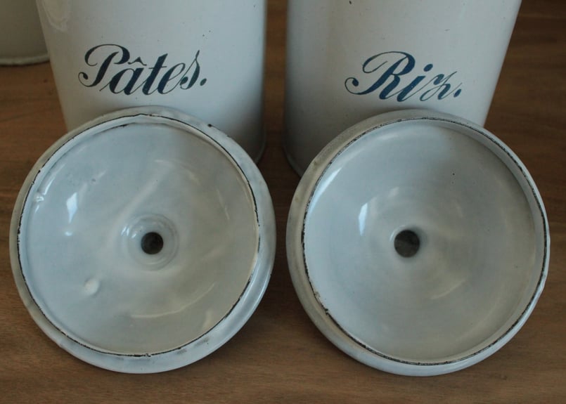 フランスアンティーク・ペアのエナメルキャニスター/パスタ・お米入れ