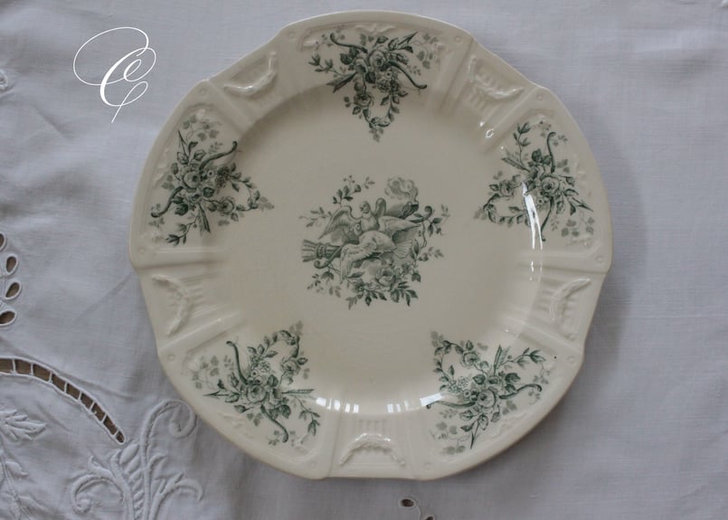 Gien【ジアン】鳩のつがいとバラのプレート(数量4) | Antique & Brocant